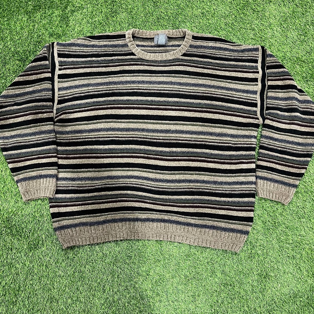 Vintage Mens Mercer Street Studio Horizontal Striped Fuzzy Sweater